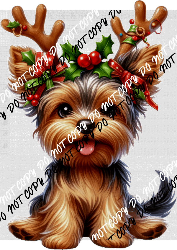 Christmas Pup with Antlers DTF Transfer - We Print U Press DTF Transfers