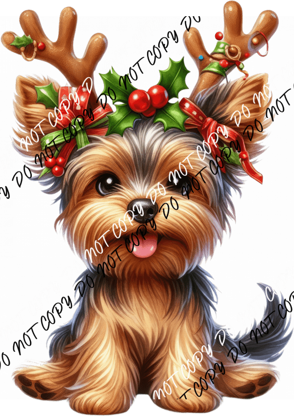 Christmas Pup with Antlers DTF Transfer - We Print U Press DTF Transfers