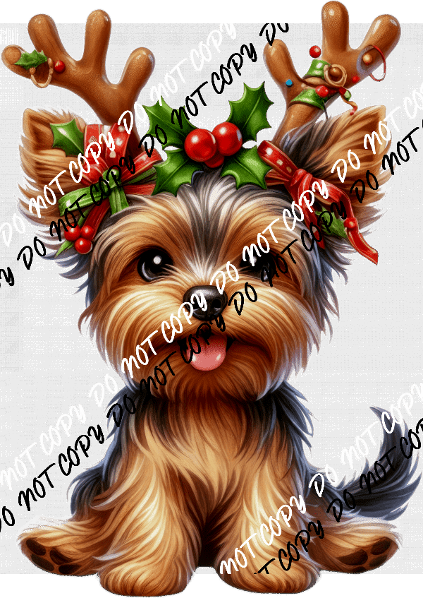 Christmas Pup with Antlers DTF Transfer - We Print U Press DTF Transfers