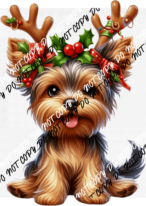 Christmas Pup with Antlers DTF Transfer - We Print U Press DTF Transfers