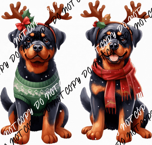 Christmas Pups with Antlers DTF Transfer - We Print U Press DTF Transfers