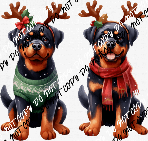 Christmas Pups with Antlers DTF Transfer - We Print U Press DTF Transfers