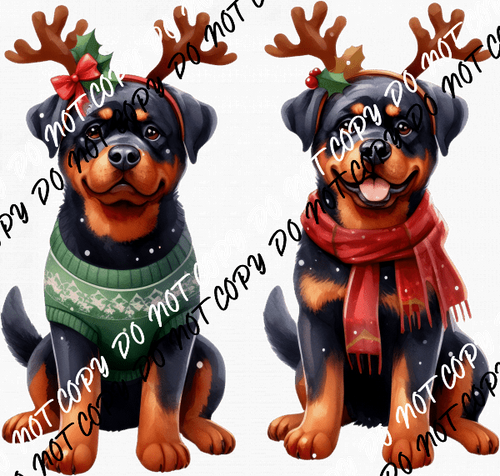 Christmas Pups with Antlers DTF Transfer - We Print U Press DTF Transfers