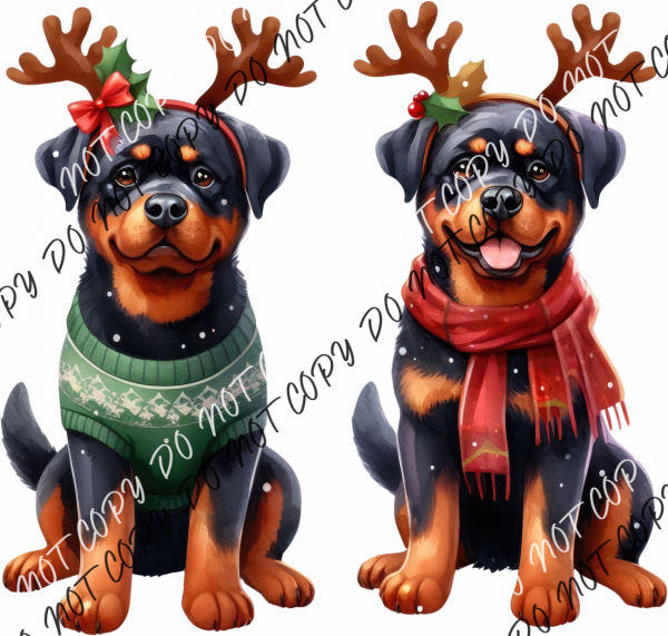 Christmas Pups With Antlers Dtf Transfer Rtp Transfers