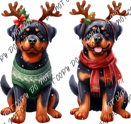 Christmas Pups With Antlers Dtf Transfer Rtp Transfers