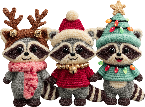Christmas Raccoon Trio Faux Yarn DTF Transfer RTP DTF Transfers