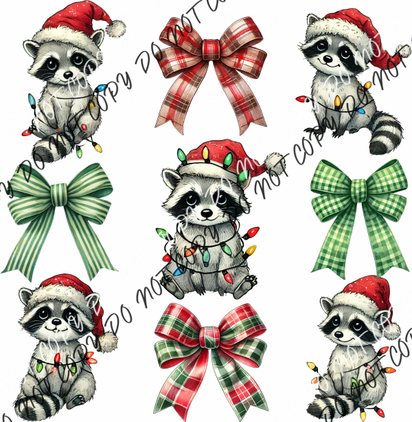 Christmas Raccoons And Bows Grid Dtf Transfer Rtp Transfers