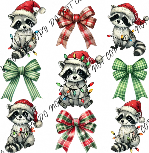 Christmas Raccoons And Bows Grid Dtf Transfer Rtp Transfers