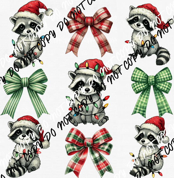 Christmas Raccoons and Bows Grid DTF Transfer - We Print U Press DTF Transfers