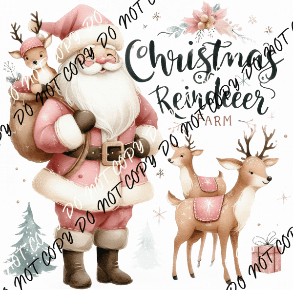Christmas Reindeer Farm Pink DTF Transfer - We Print U Press DTF Transfers