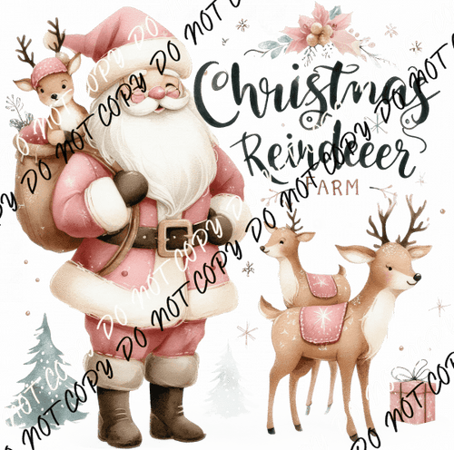 Christmas Reindeer Farm Pink DTF Transfer - We Print U Press DTF Transfers