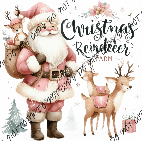 Christmas Reindeer Farm Pink DTF Transfer - We Print U Press DTF Transfers