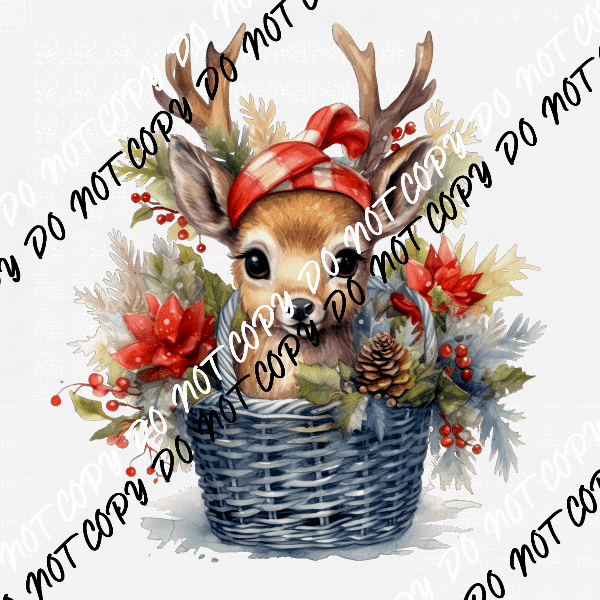 Christmas Reindeer in Basket DTF Transfer - We Print U Press DTF Transfers