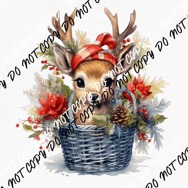 Christmas Reindeer in Basket DTF Transfer - We Print U Press DTF Transfers