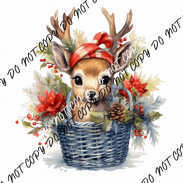 Christmas Reindeer in Basket DTF Transfer - We Print U Press DTF Transfers