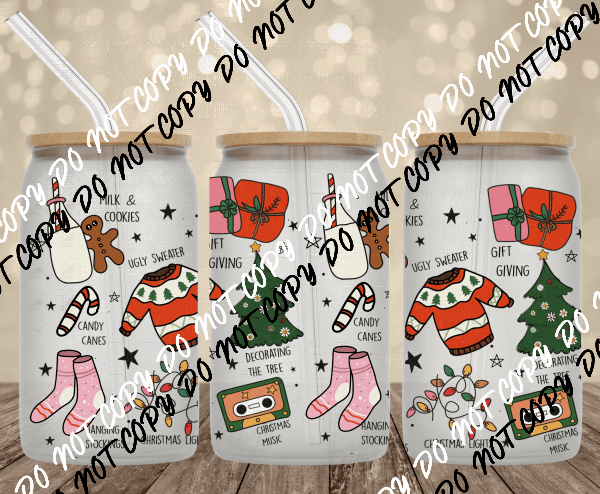 Christmas Things UV Transfer for 16 oz Glass Can - We Print U Press DTF Transfers