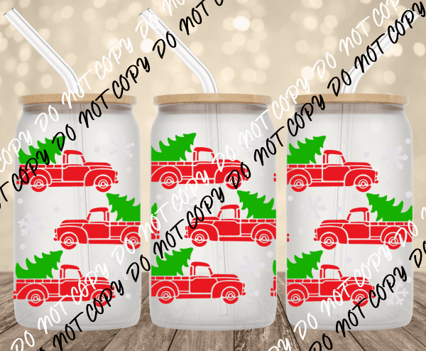 Christmas Tree Truck UV Transfer for 16 oz Glass Can - We Print U Press DTF Transfers