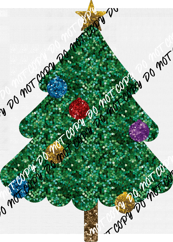 Christmas Tree with Ornaments faux sequin DTF Transfer - We Print U Press DTF Transfers