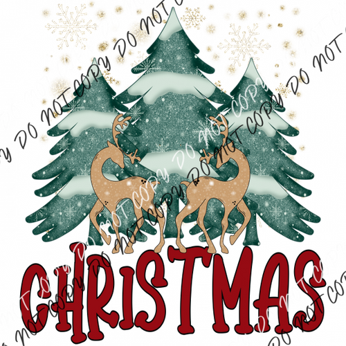 Christmas Tees With Two Deer Dtf Transfer Rtp Transfers