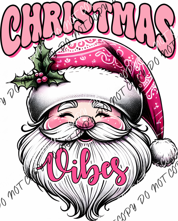 Christmas Vibes Pink Santa Dtf Transfer Rtp Transfers