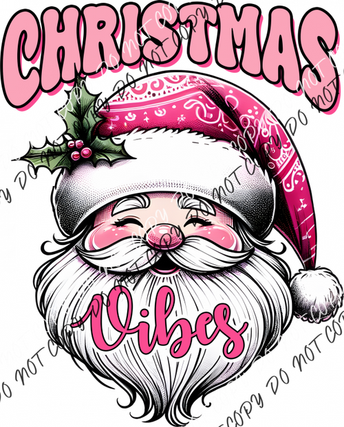 Christmas Vibes Pink Santa Dtf Transfer Rtp Transfers