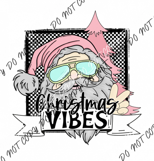 Christmas Vibes Santa In Pink Dtf Transfer