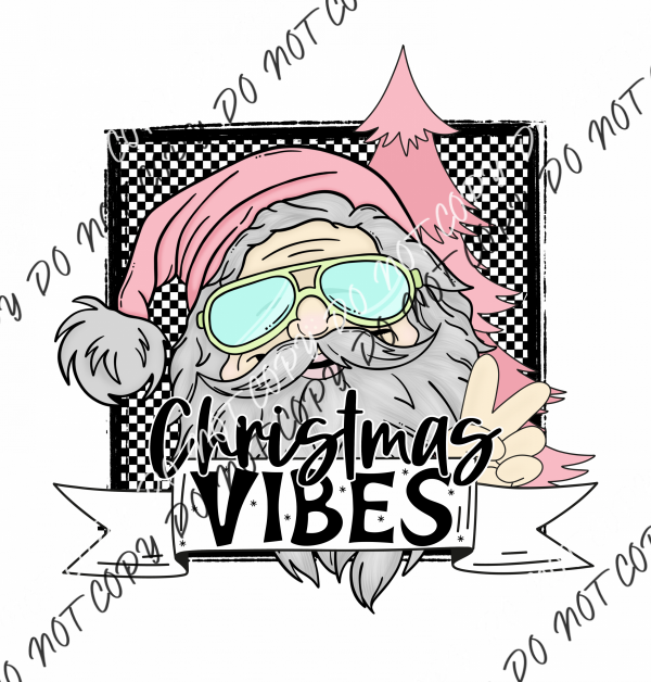 Christmas Vibes Santa In Pink Dtf Transfer