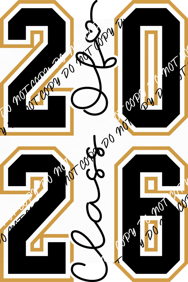 Class of 2026 Varsity Outline Vertical Gold and Black DTF Transfer - We Print U Press DTF Transfers
