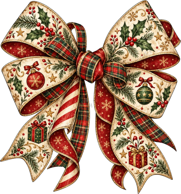 Classic Holiday Plaid Bow DTF Transfer - RTP DTF Transfer