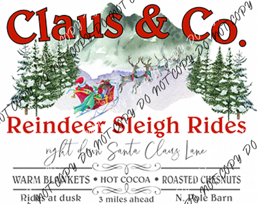 Claus & Co Reindeer Sleigh Rides Dtf Transfer