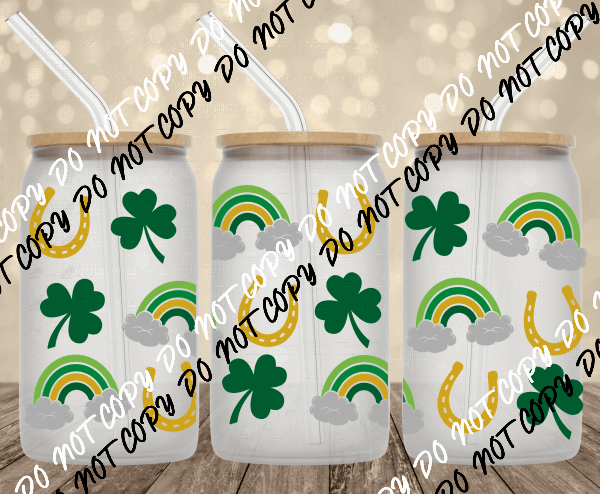 Clovers and Rainbows UV Transfer for 16 oz Glass Can - We Print U Press DTF Transfers