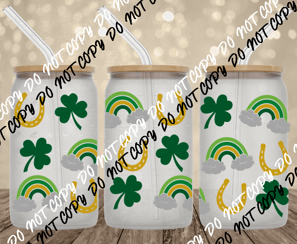 Clovers and Rainbows UV Transfer for 16 oz Glass Can - We Print U Press DTF Transfers