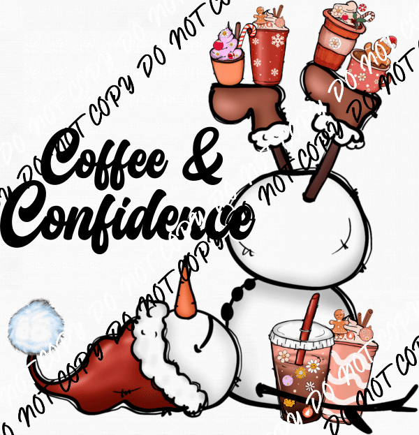 Coffee And Confidence Snowman DTF Transfer - We Print U Press DTF Transfers
