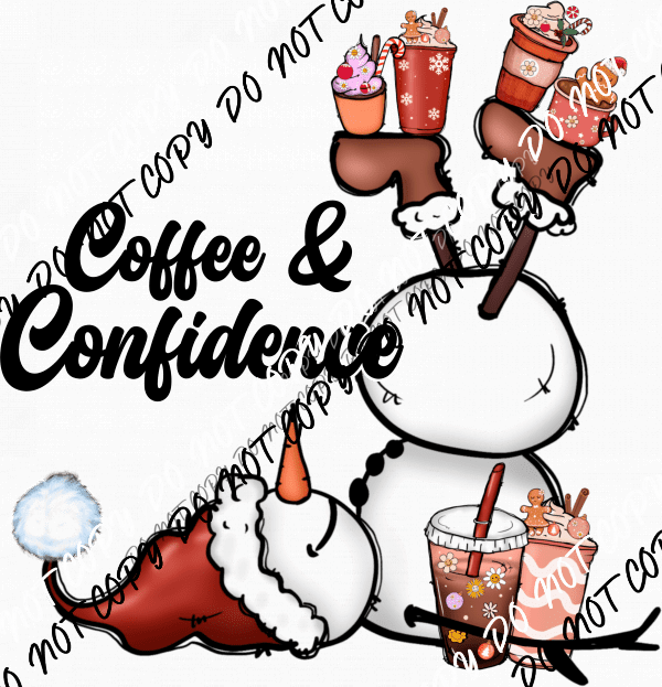 Coffee And Confidence Snowman DTF Transfer - We Print U Press DTF Transfers