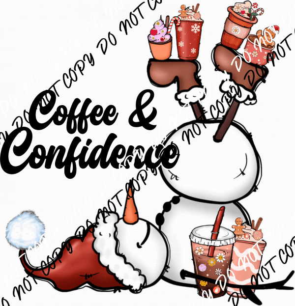 Coffee And Confidence Snowman DTF Transfer - We Print U Press DTF Transfers
