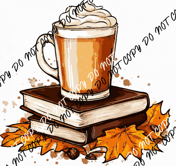 Coffee, Books, and Fall Leaves DTF Transfer - We Print U Press DTF Transfers