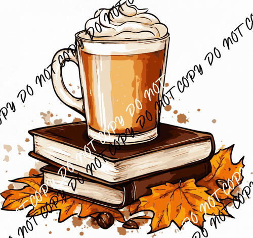 Coffee, Books, and Fall Leaves DTF Transfer - We Print U Press DTF Transfers