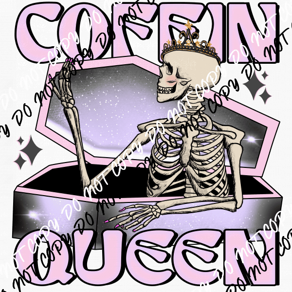 Coffin Queen Skeleton DTF Transfer - We Print U Press DTF Transfers