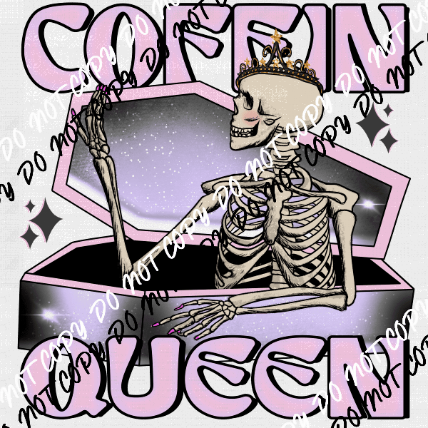 Coffin Queen Skeleton DTF Transfer - We Print U Press DTF Transfers