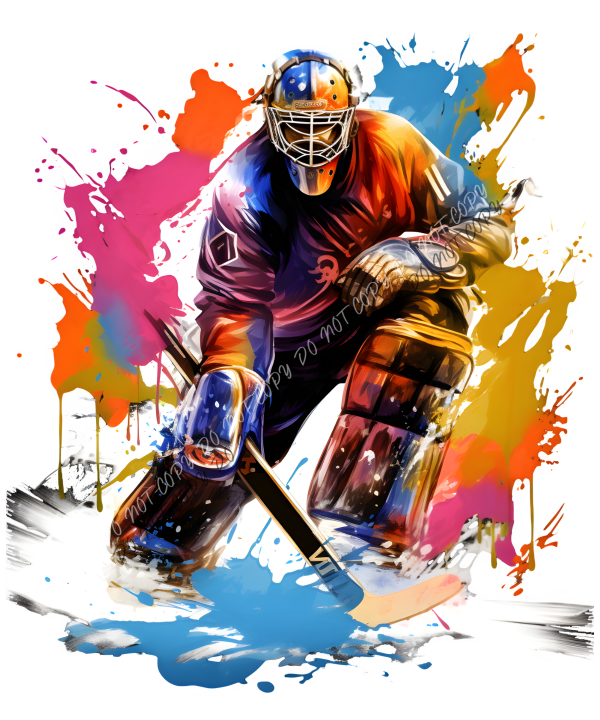 color splash hockey goalie dtf transfer