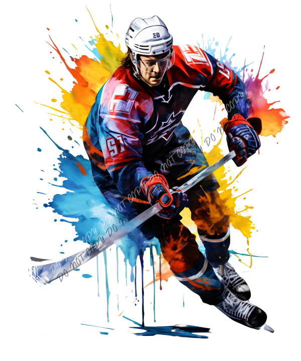 color splash hockey player dtf transfer