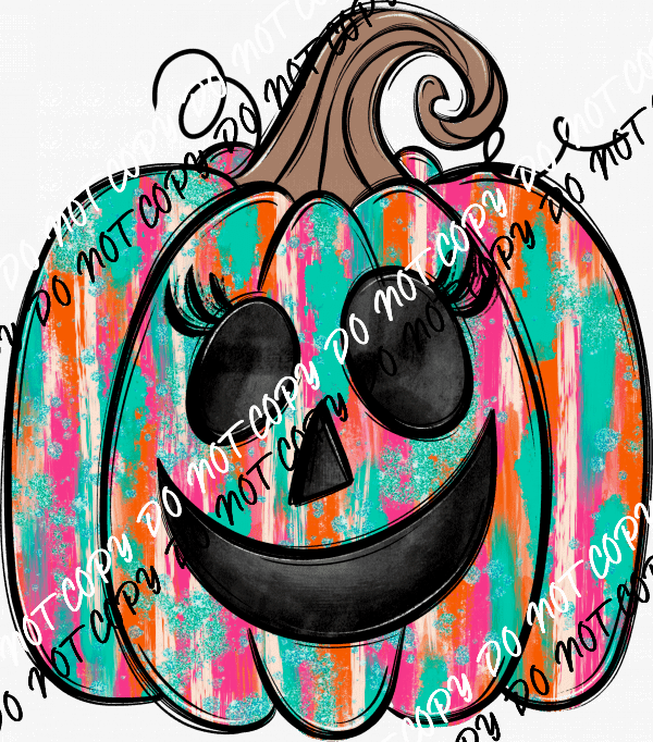 Color Splotch Pumpkin with Lashes DTF Transfer - We Print U Press DTF Transfers