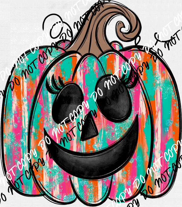 Color Splotch Pumpkin with Lashes DTF Transfer - We Print U Press DTF Transfers