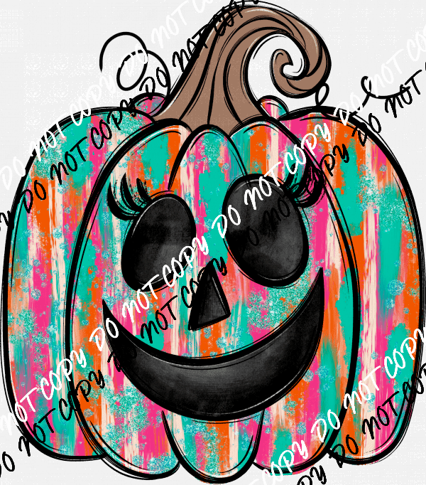 Color Splotch Pumpkin with Lashes DTF Transfer - We Print U Press DTF Transfers