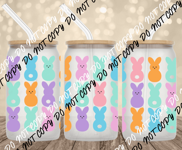 Colorful bunnies UV Transfer for 16 oz Glass Can - We Print U Press DTF Transfers