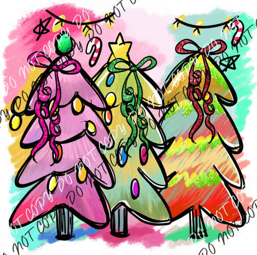 Colorful Christmas Tree Trio DTF Transfer RTP DTF Transfers