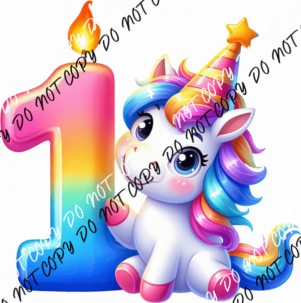 Colorful Cute Unicorn 1st Birthday DTF Transfer - We Print U Press DTF Transfers