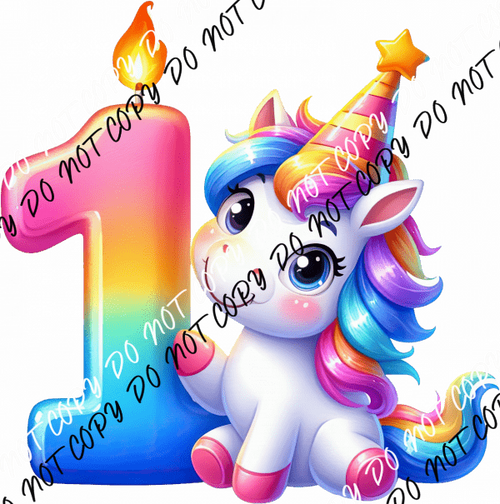 Colorful Cute Unicorn 1st Birthday DTF Transfer - We Print U Press DTF Transfers