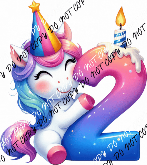Colorful Cute Unicorn 2nd Birthday DTF Transfer - We Print U Press DTF Transfers