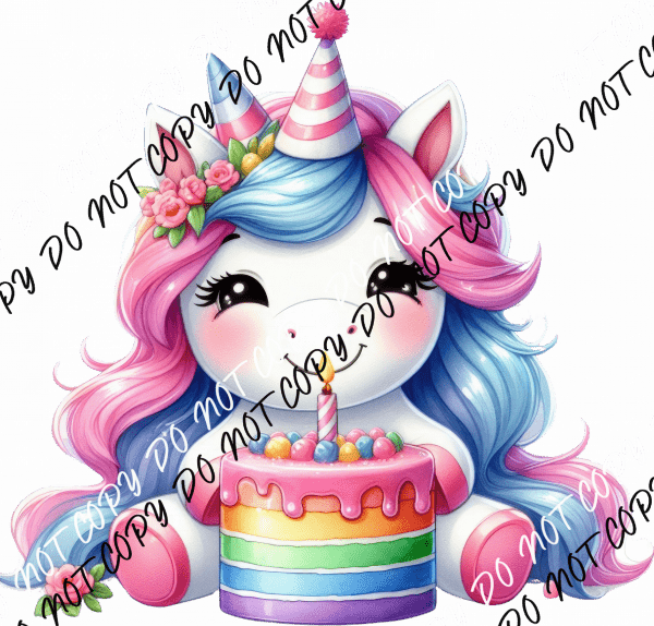 Colorful Cute Unicorn Birthday Cake DTF Transfer - We Print U Press DTF Transfers